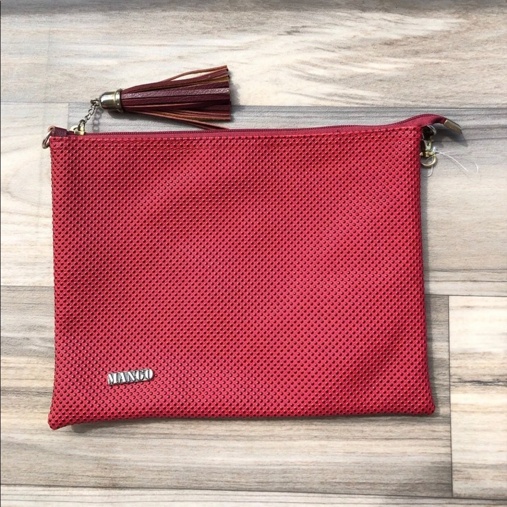 Mango clutch embossed bag red fringe faux leather